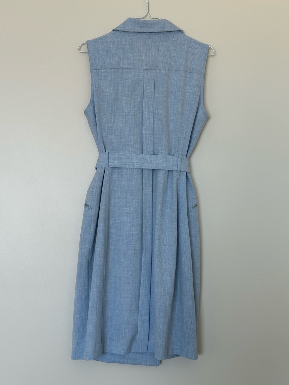 Calvin Klein Light Blue Sleeveless Moto Zip Belted Dress Women’s Size 10 Lined - Picture 5 of 14